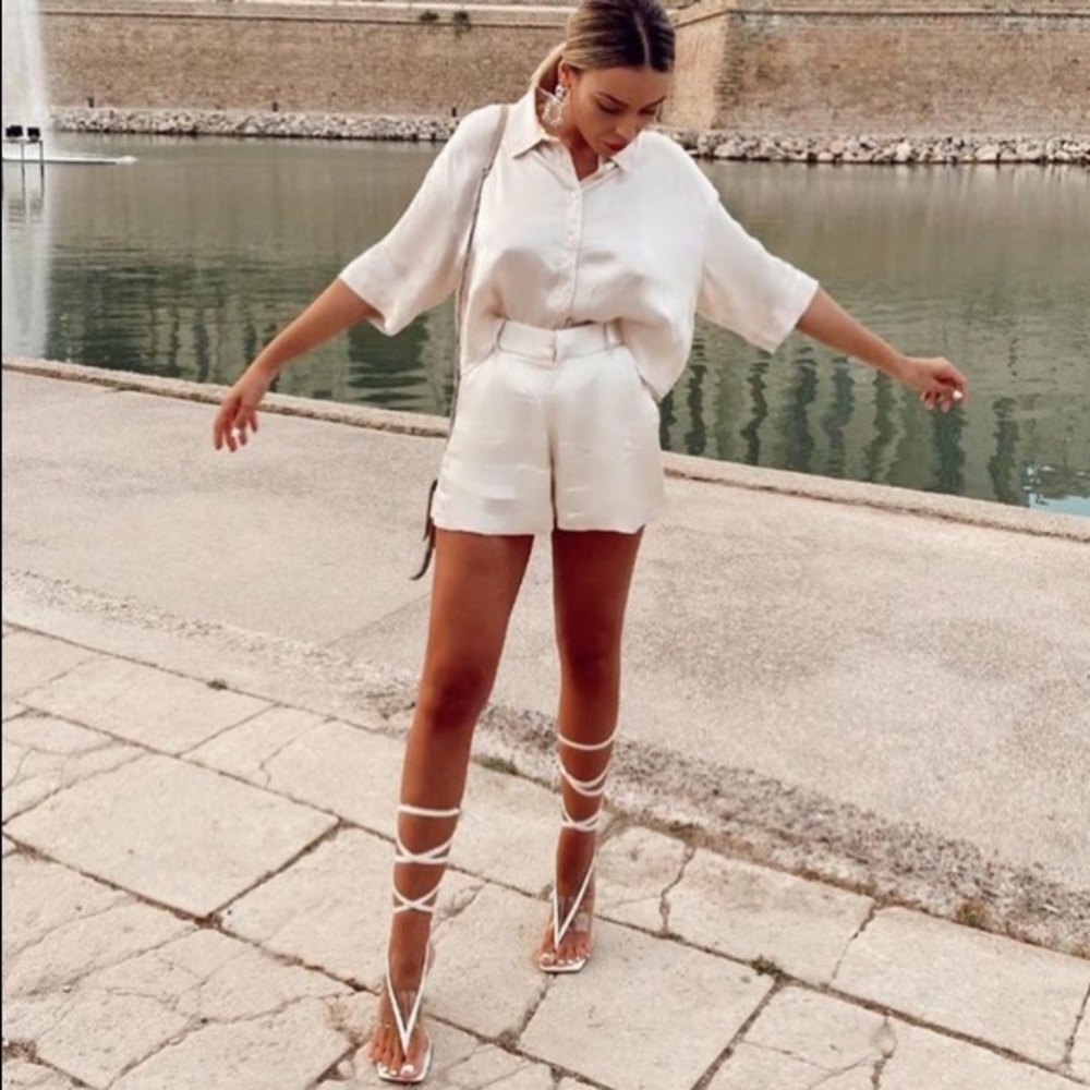 ZARA Flowy Satin Effect Set Shirt and Short - XS/S